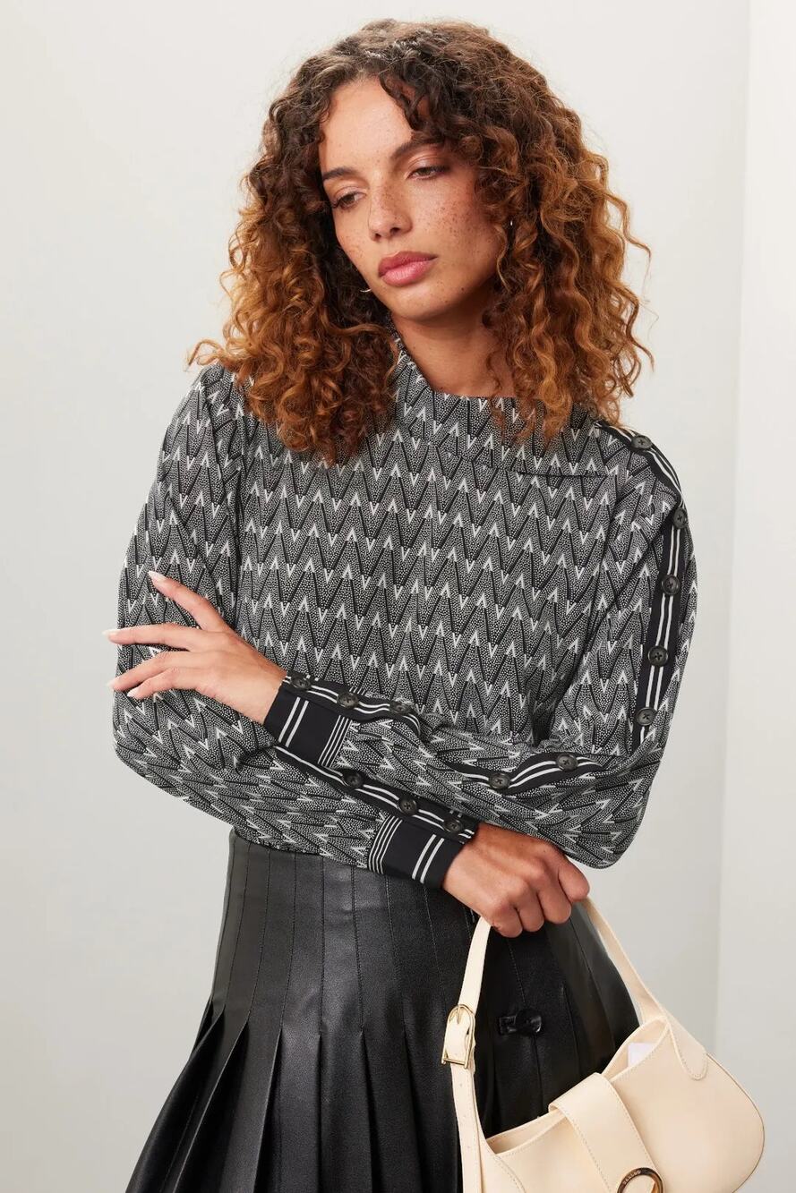 VERONICA BEARD Clarkson Printed Silk Blend Long Sleeve Top